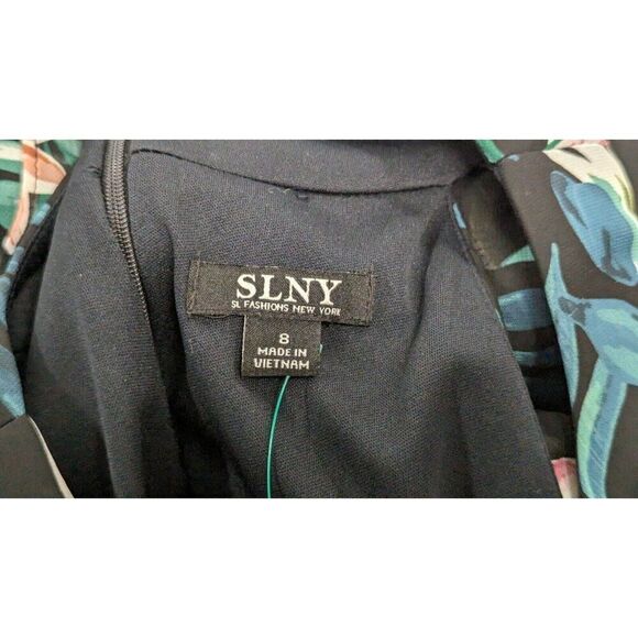 SLNY 9171315 Womens 8 Navy Multicolor Polyester Floral Sleeveless Round Neck Zip - Picture 9 of 10